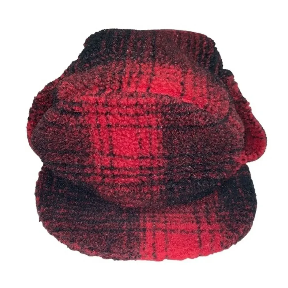 GAP Lumberjack Red Plaid Trapper Tartan Faux Fur Lined Fleece Hipster Hat Sm